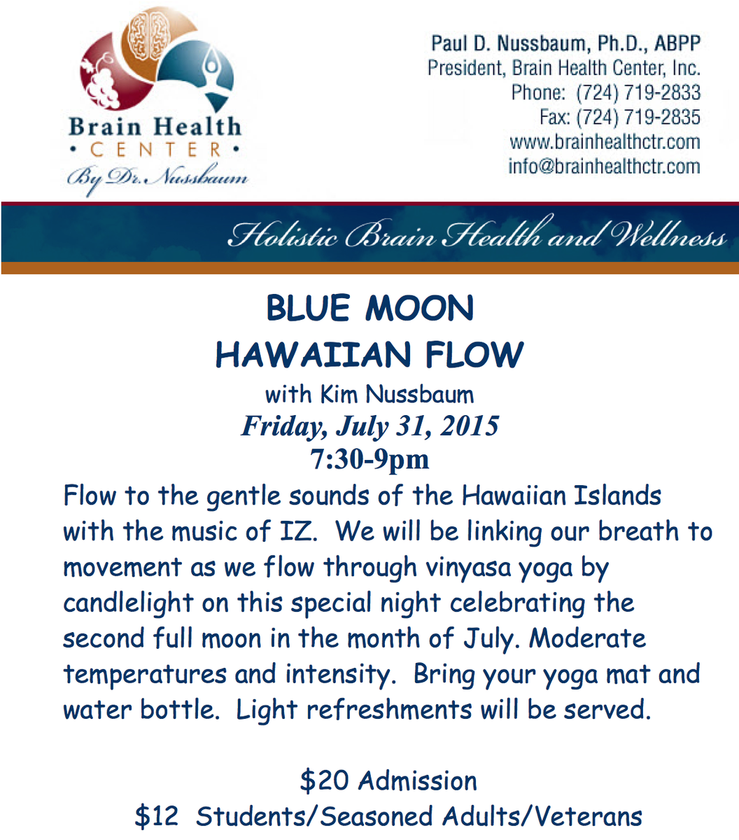 organicallysoc's tweet photo. Join @brainhealthctr @DrNuss Friday @ 7:30PM for Blue Moon 
Hawaiian Flow Yoga! Register >> http://t.co/PL2OwhAeCv http://t.co/t7jVf3XS1C