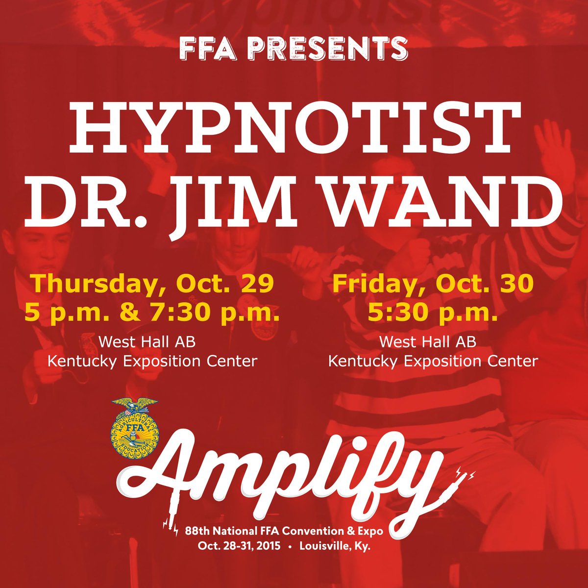 Get hypnotized with @DrJimWand. Three shows this year! #AmplifyFFA