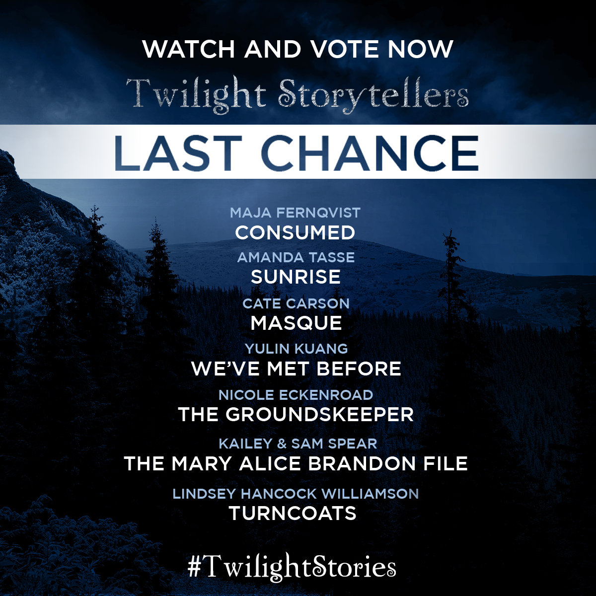 Twilight's tweet photo. Voting closes TOMORROW at 12pm PST for the #TwilightStories short films. Watch &amp; Vote NOW at http://t.co/w8RAqpzIx3! http://t.co/EsXZUbjn3B