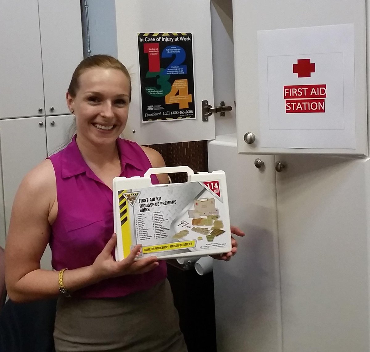 skillsontario's tweet image. We also #PracticeSafeWork in our office by knowing where the #firstaid station is!