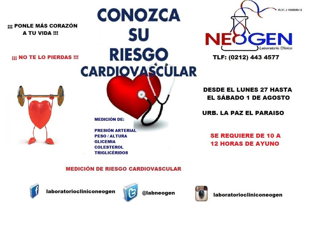 Labneogen's tweet image. Solo por esta semana conozca su riesgo cardiovascular ¡Ponle mas corazón a tu vida! para mas información 02124434577