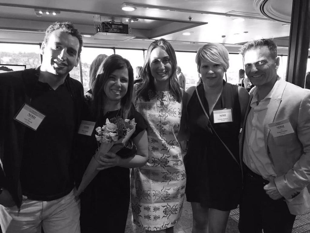 FilDouxTextiles's tweet image. Leo and Robert snagged a photo with the winning dress+designers: "Elyktra" by Sima Vahidi and Christa Nielsen