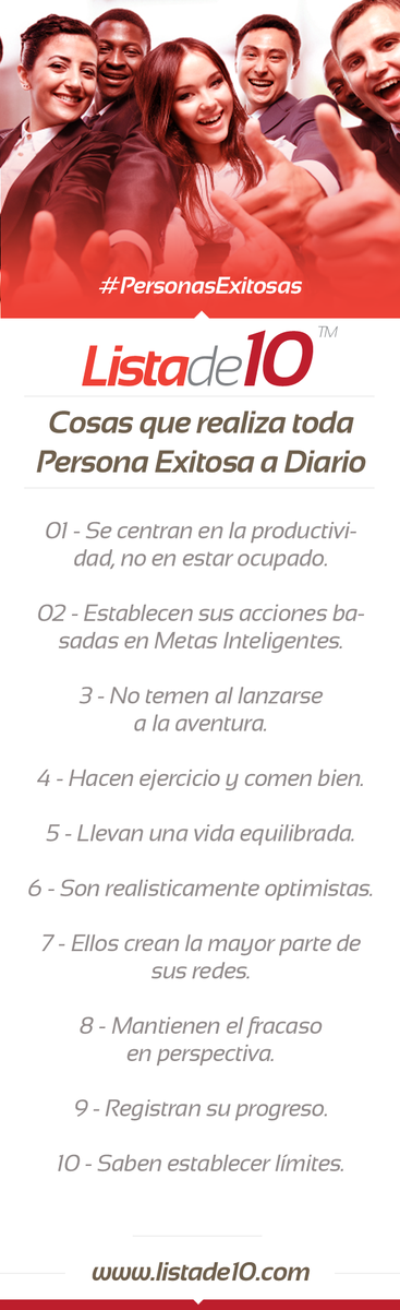 ListaDe10's tweet photo. Conoce la #Listade10 Cosas que realizan todas las #PersonaExitosas a Diario sin falta. http://t.co/KkFchPVqzf