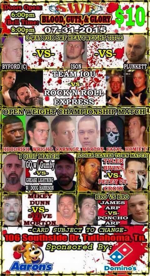 bookdavidmorton's tweet photo. This Friday Night!! Blood, Guys, and Glory at SWF in Tullahoma, TN. http://t.co/55Ug2ue2NQ