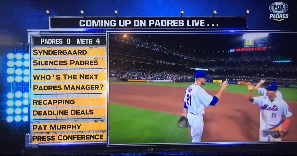 Local Sports San Diego (@ballysportssd) on Twitter photo Final: Mets 4, #Padres 0.
#PadresLive now, followed by a special #SDLive w/ <a href="/ScottMillerBbl/">Scott Miller</a> + <a href="/jonmorosi/">Jon Morosi</a>. Final: Mets 4, #Padres 0.
#PadresLive now, followed by a special #SDLive w/ <a href="/ScottMillerBbl/">Scott Miller</a> + <a href="/jonmorosi/">Jon Morosi</a>.