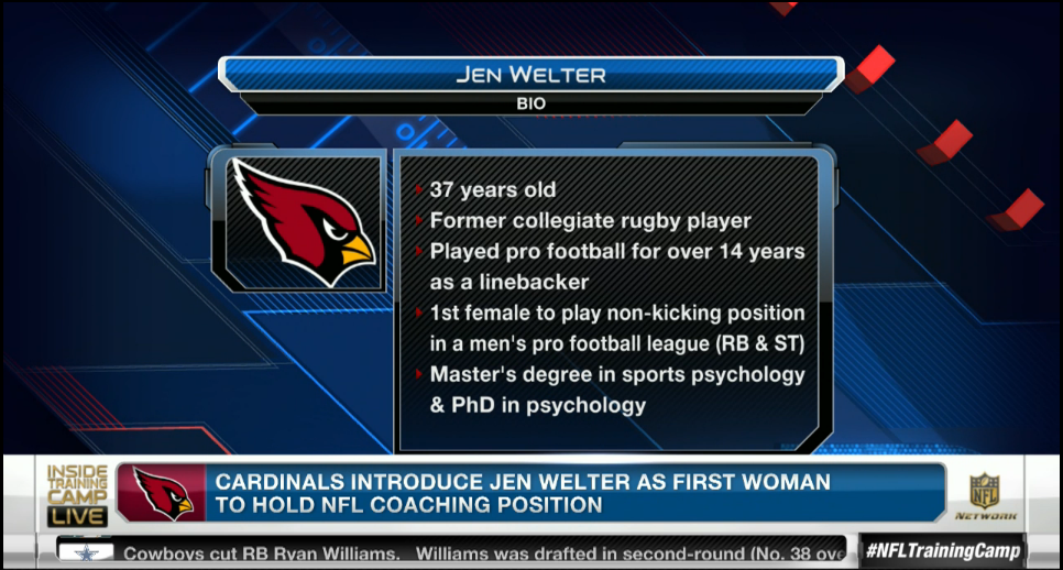nflnetwork's tweet photo. The impressive pedigree of the @AZCardinals' new coach Jen Welter: http://t.co/CGpI7vRgcE