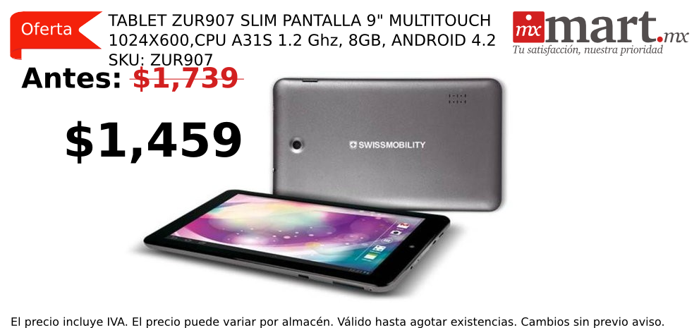 mxmartmx's tweet photo. #findemes #mejores #ofertas en #MxmartMx, #Tableta #SwissMobility ZUR907 SLIM 9" SKU ZUR907, http://t.co/6yUbbSZPiY http://t.co/Veoq3tLakp