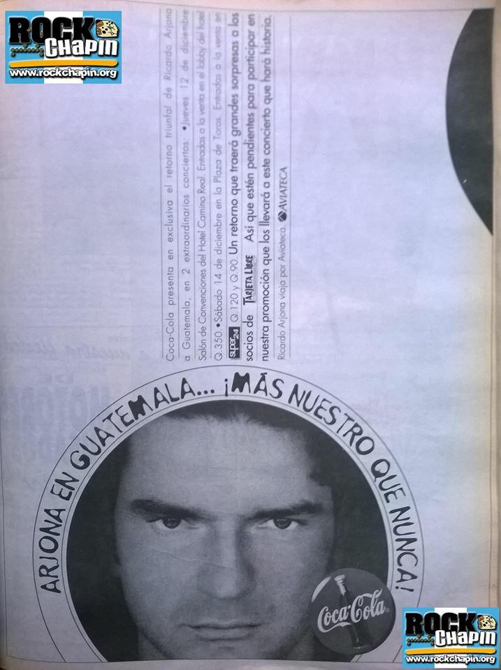 ArjonaPandilla's tweet photo. Afiche 1996 "Arjona en Guatemala mas nuestro que Nunca" el retorno de @Ricardo_Arjona a Guatemala 12-12-96 #Historia http://t.co/i6ujchwiNU