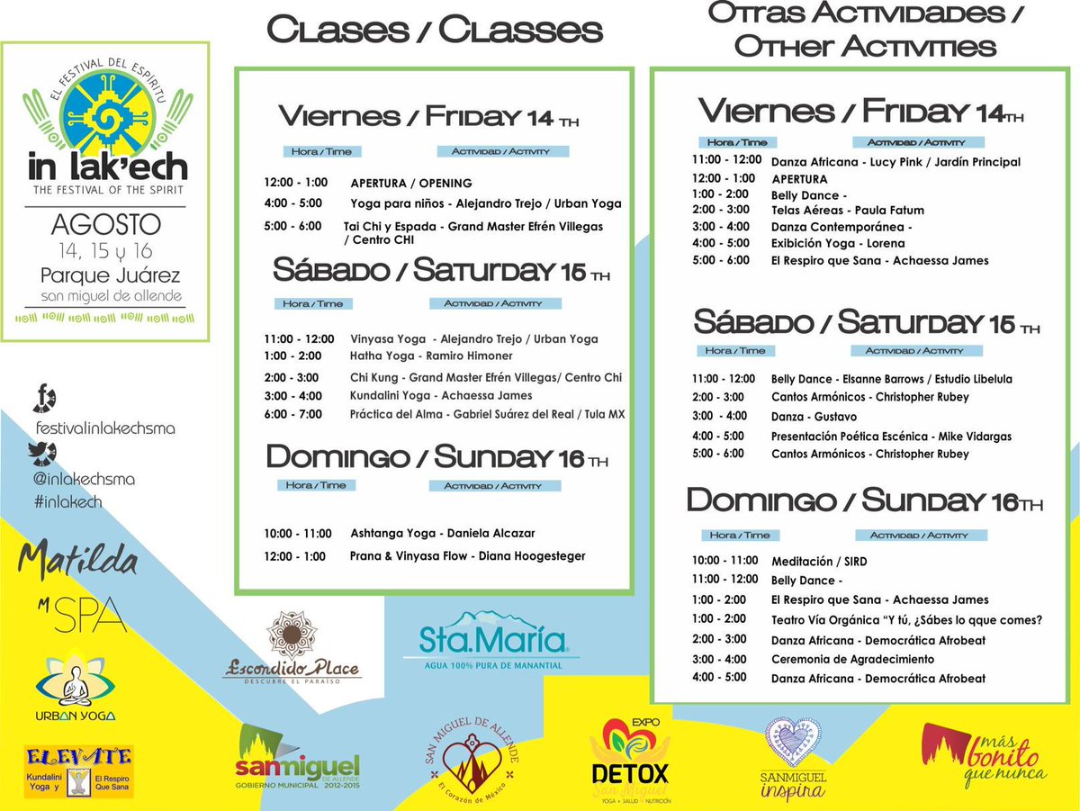 Inlakechsma's tweet photo. Programa de actividades Festival #Inlakech #sanmigueldeallende http://t.co/HbEEF3cQXU