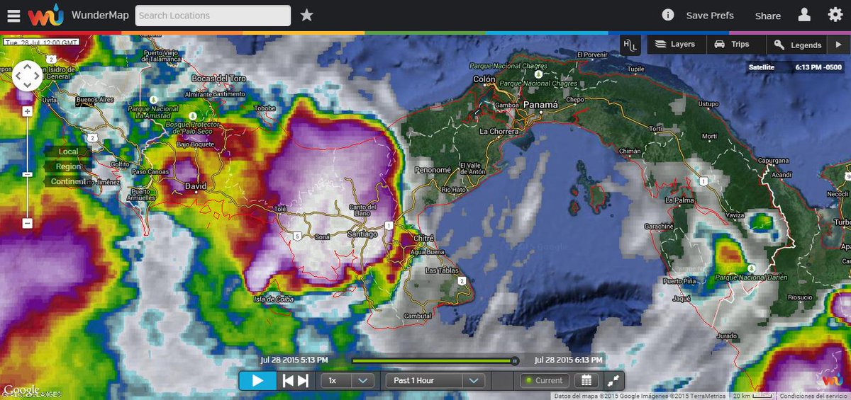 CRPBaru's tweet image. 28/7-6:14pm Imagen Satelital Infrarroja sobre #Panamá #WunderMap