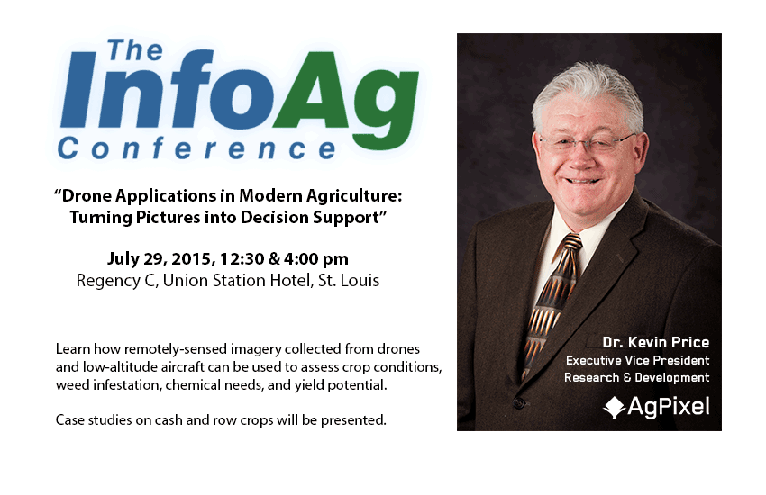 Hear Dr. Kevin Price of <a href="/Ag_Pixel/">AgPixel</a> tomorrow at 12:30 and 4 pm in Regency C. #precisionag #drone infoag.org/presentation/5…