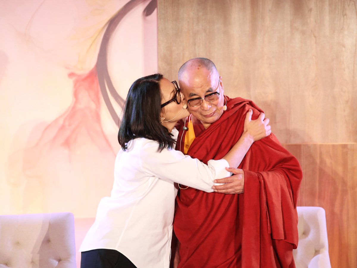 friendsofHHDL's tweet photo. .@AnnCurry this about sums up the love between you &amp; His Holiness the @DalaiLama during #HHDL80 - you were wonderful! http://t.co/QjYNOQmbQe