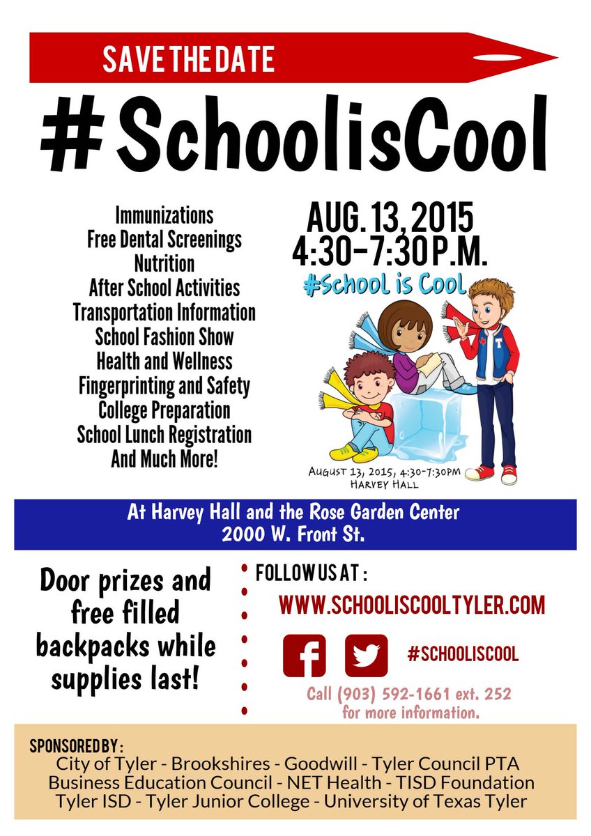 TylerISD's tweet photo. Save the date! #schooliscool will be held Thursday, August 13 - #TylerISDBack2School http://t.co/fXuC5n8OOY