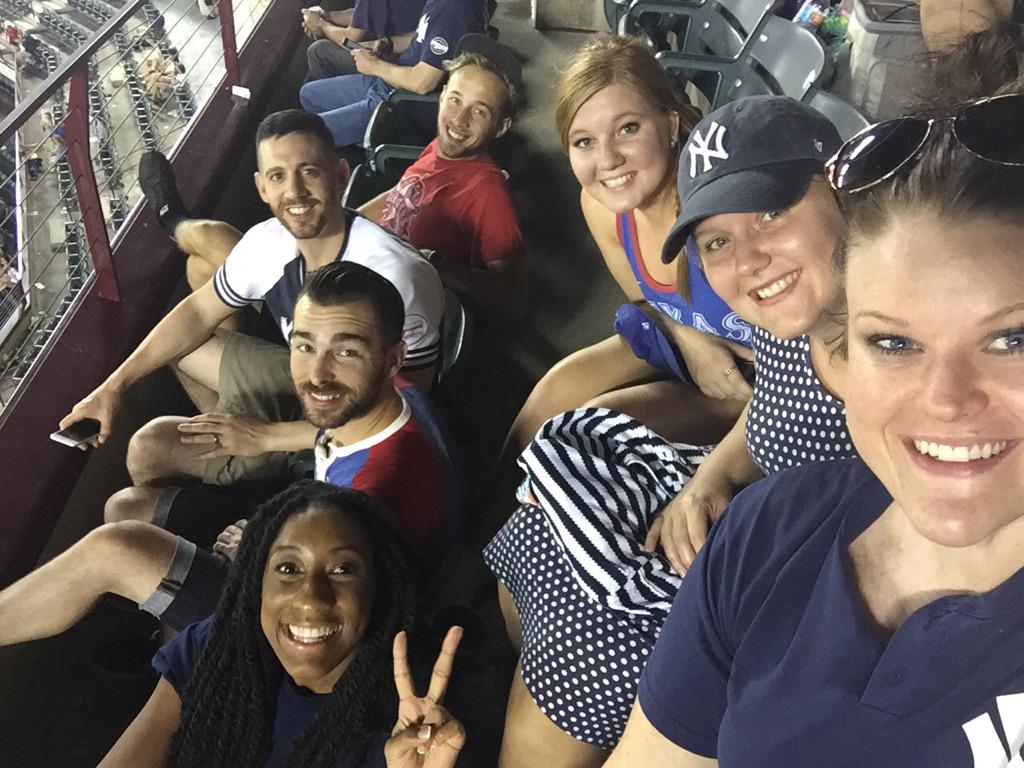 Heather_Cromer's tweet photo. Just 7 of the last 20 people at the Rangers game. Yankees 21 to 5. Maybe men's softball?     Best crew tho ✌🏽⚾️ http://t.co/Uiulu1RG3R