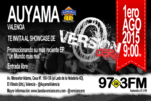 versioncero's tweet photo. Este sábado te esperamos en la tarima de @AuyamaValencia 9:00pm #VersionCero #Rock #Fusion #CeroCover http://t.co/urbzSNpvm0