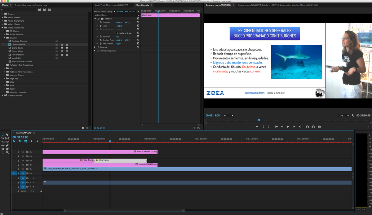 _Alberto_Rojo's tweet image. Editando la conferencia sobre tiburones de @MAlonsoRuiz para @zoeacampus y @ZoeaMadrid #elearning