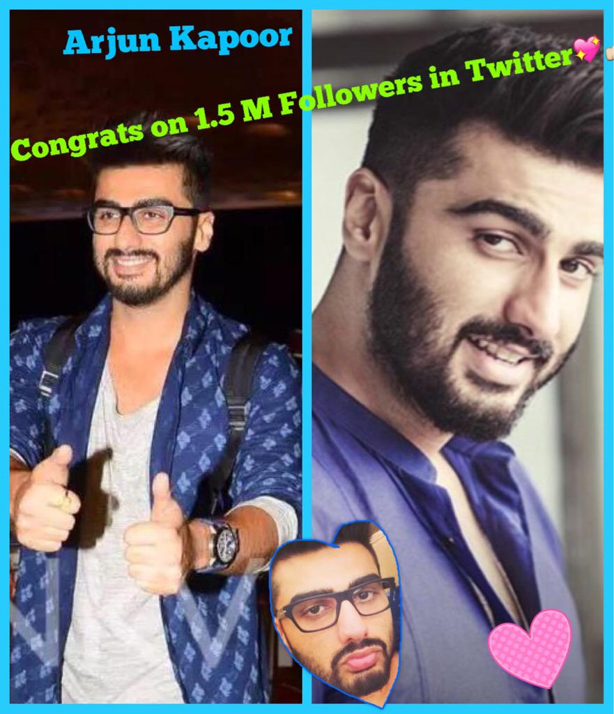 ArjunKapoorCafe's tweet photo. @arjunk26 Congrats on 1.5 M Followers in Twitter..👍👏👏 Let the love keeps growing n people keep join U..😊 #LoveForEver http://t.co/qcr1d7ttbK