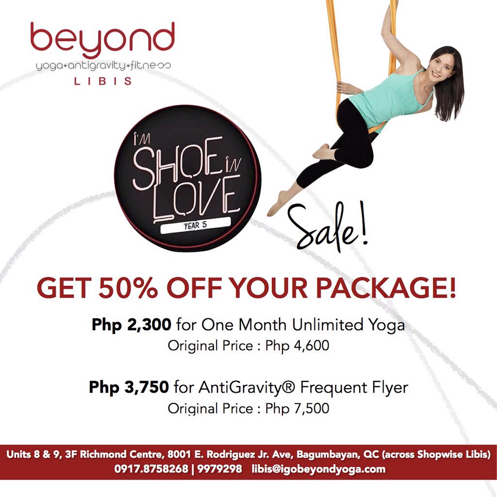 TheLiSTGroup's tweet photo. 50% off Yoga &amp; AntiGravity packages at #BeyondLibis available only this weekend at #ImShoeinLove5! @igobeyondyoga http://t.co/6hQf4zxW5h