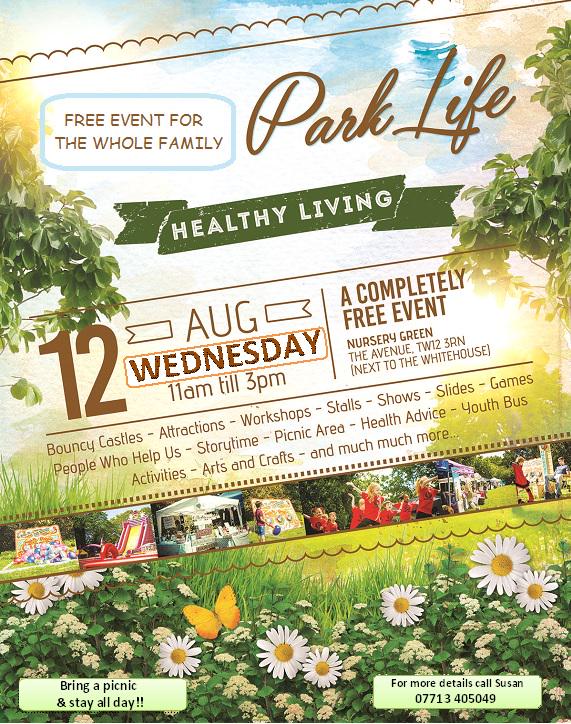 2 week countdown to PARK LIFE a totally #FREEevent for the #family in #Hampton.  Weds 12th Aug. #AchievingForChildren