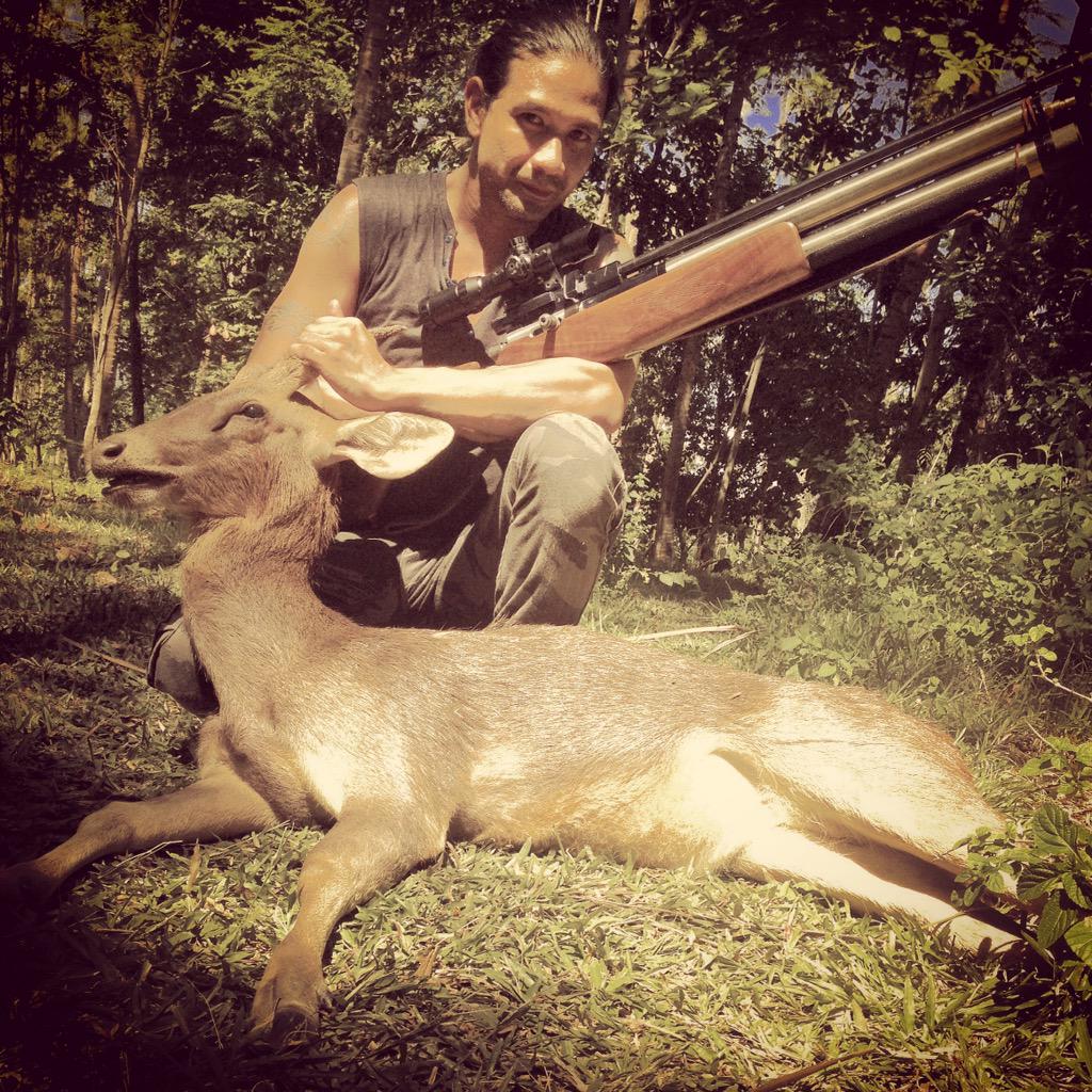 A young buck taken by Paul using a  custom PCP rifle calibre 6.35 at 60 yards distance 1 shot 1 kill.
