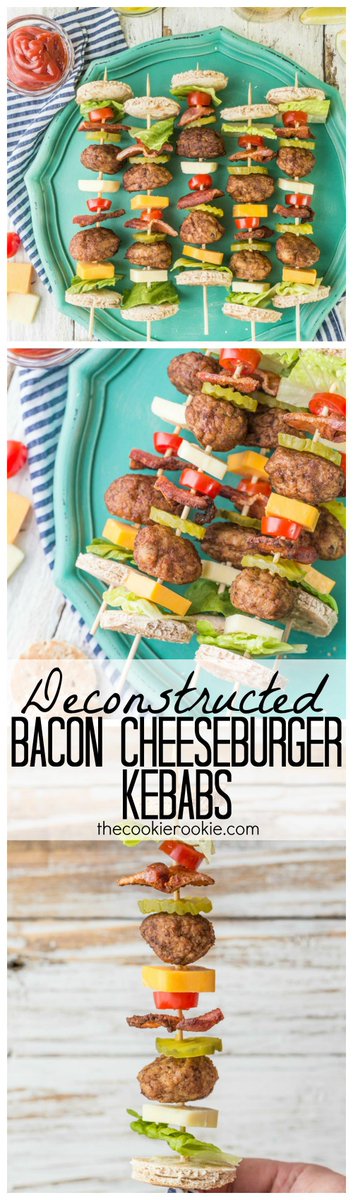 Deconstructed Bacon Cheeseburger Kebabs! The cutest appetizer for Summer parties! thecookierookie.com/bacon-cheesebu…
