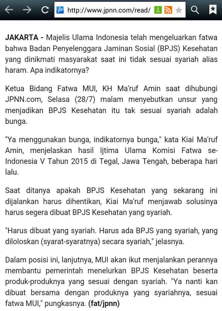 HalloSamarinda's tweet photo. INFO |  Majelis Ulama Indonesia (MUI) Keluarka Fatwa bahwa BPJS Haram. http://t.co/cbeqracWR8