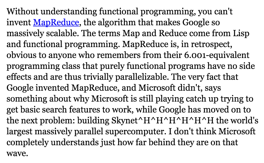 mikrofusion's tweet photo. Great quote by @spolsky on the importance of functional programming. http://t.co/AeJ2vOcw4H