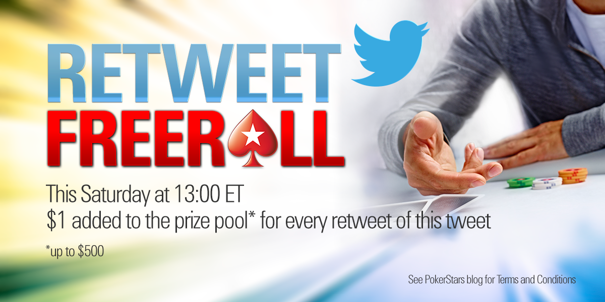 PokerStars's tweet photo. Retweet and write @PokerStars and #RetweetFreeroll in the 'comment' box to add $1 to the prize pool. http://t.co/pZOiPjwYPb