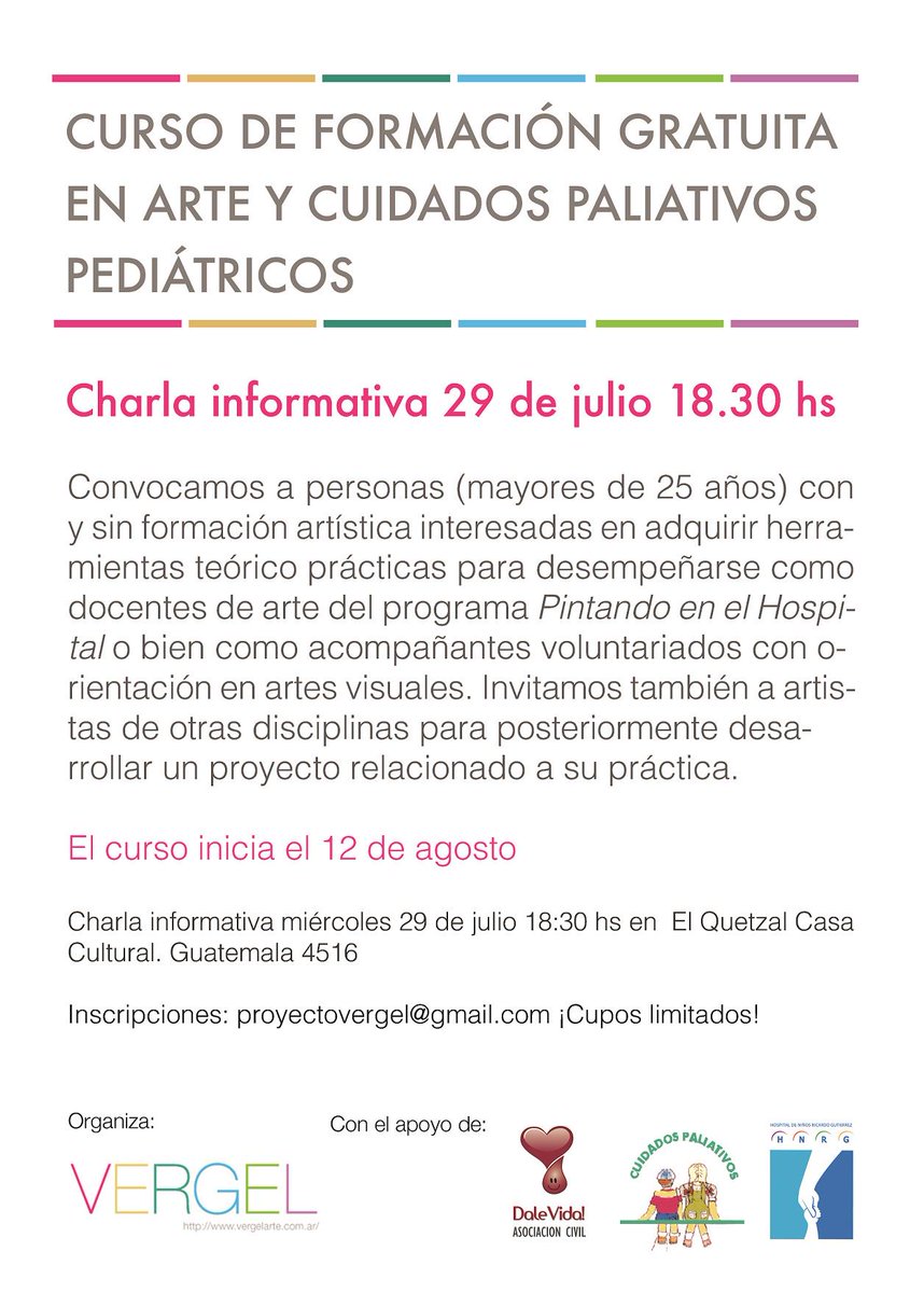HOY charla informativa acerca del curso gratuito de arte y cuidados paliativos pediátricos. 18.30hs <a href="/EnElQuetzal/">El Quetzal</a>