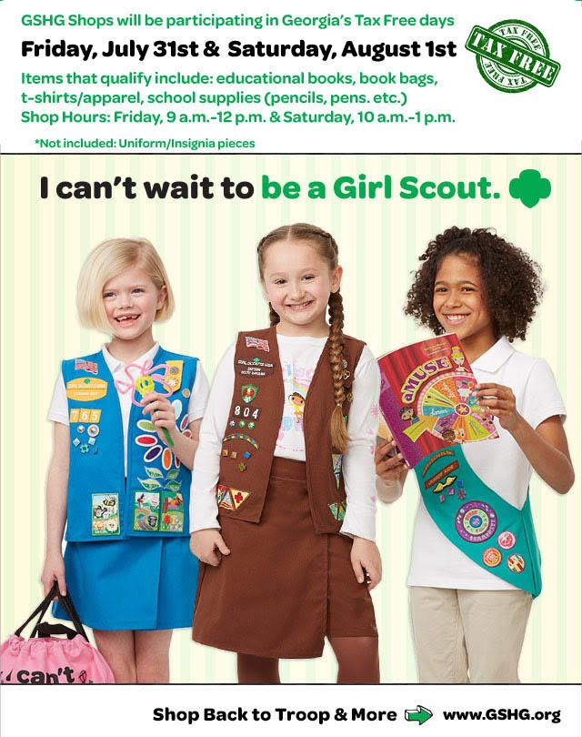 GAGirlScouts's tweet photo. Get your back to troop supplies &amp; enjoy #taxfree on certain items. Shop online 24/7: http://t.co/usD42QrCH9 http://t.co/LFOYmEB4DT