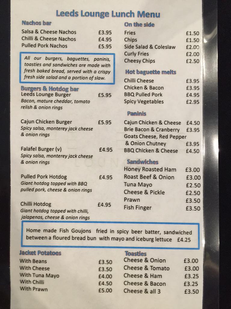 LeedsLounge's tweet photo. We are open for lunches everyday. Pre order from 10:30 - 11:30. Ring 01132855955 #food #lunchtime http://t.co/pNS6C0VdCr