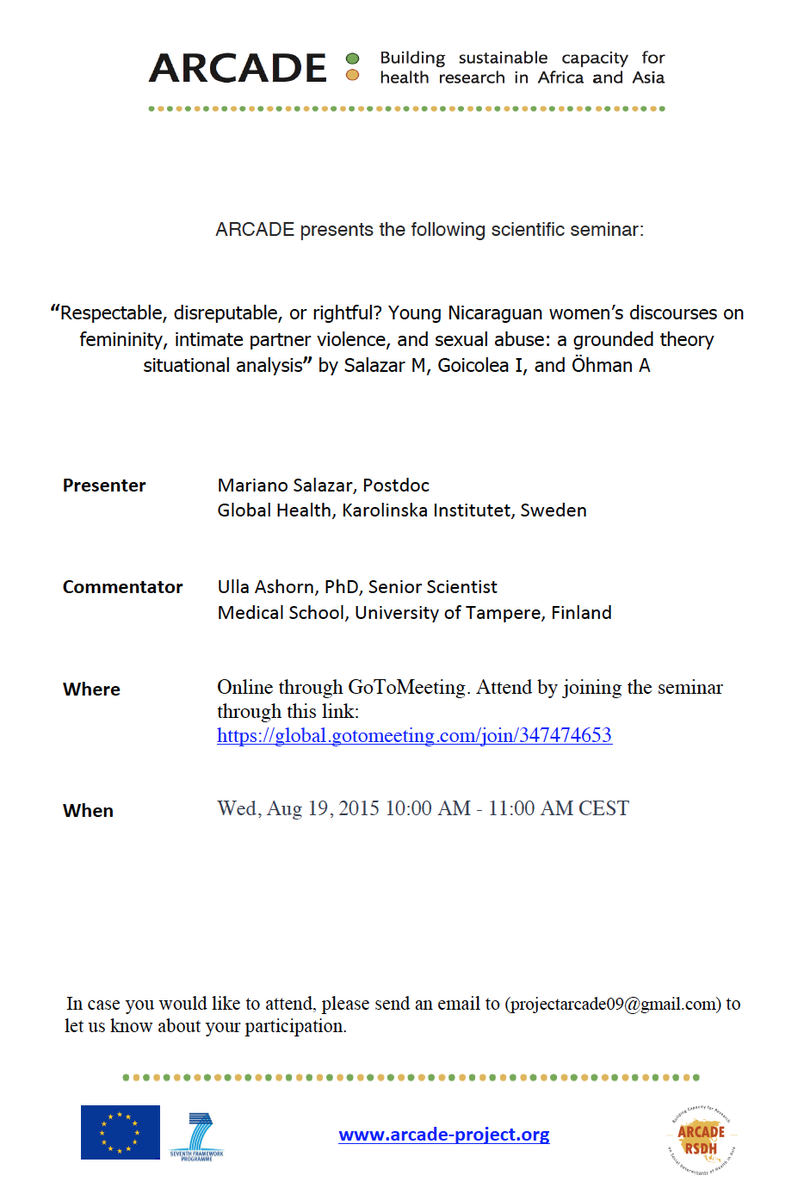 ARCADE invites you to an online seminar on the 17th of August 2015. See the attached document for more information