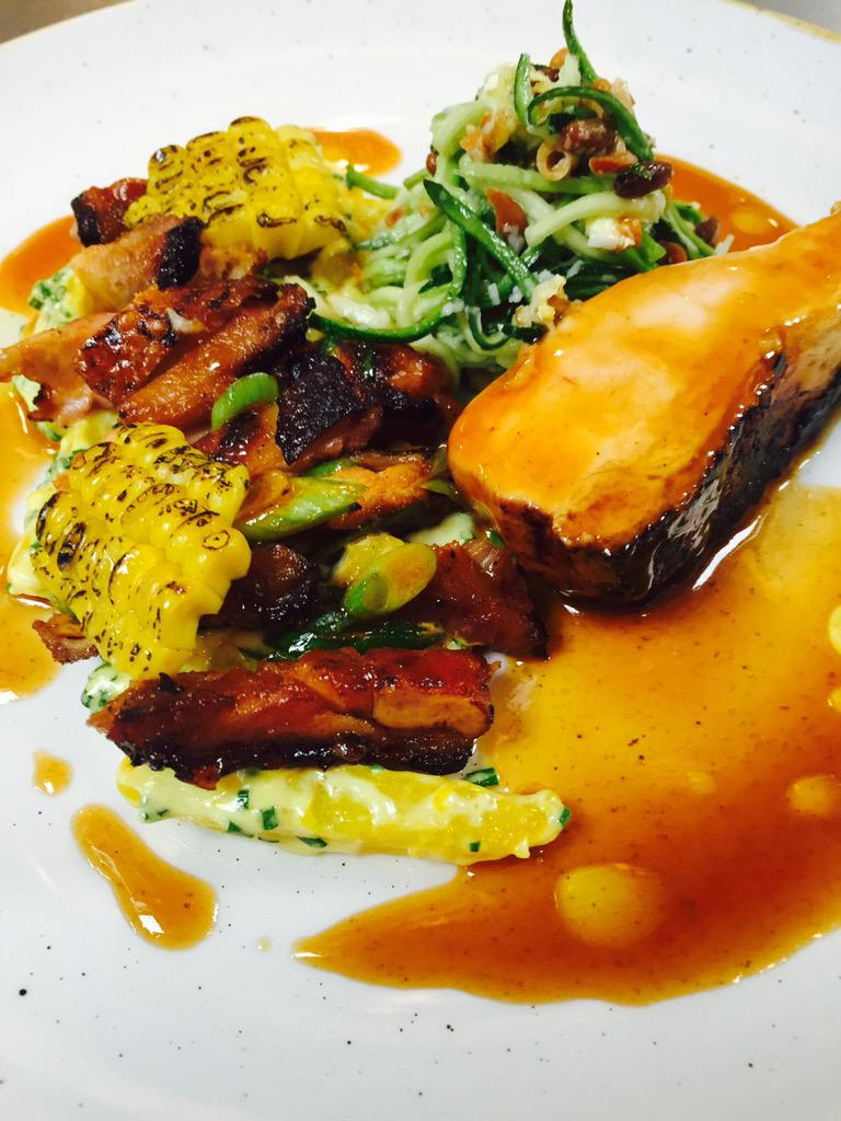 Chilli barbecued chicken, with aioli potatoes, courgette and pine nut salad :))