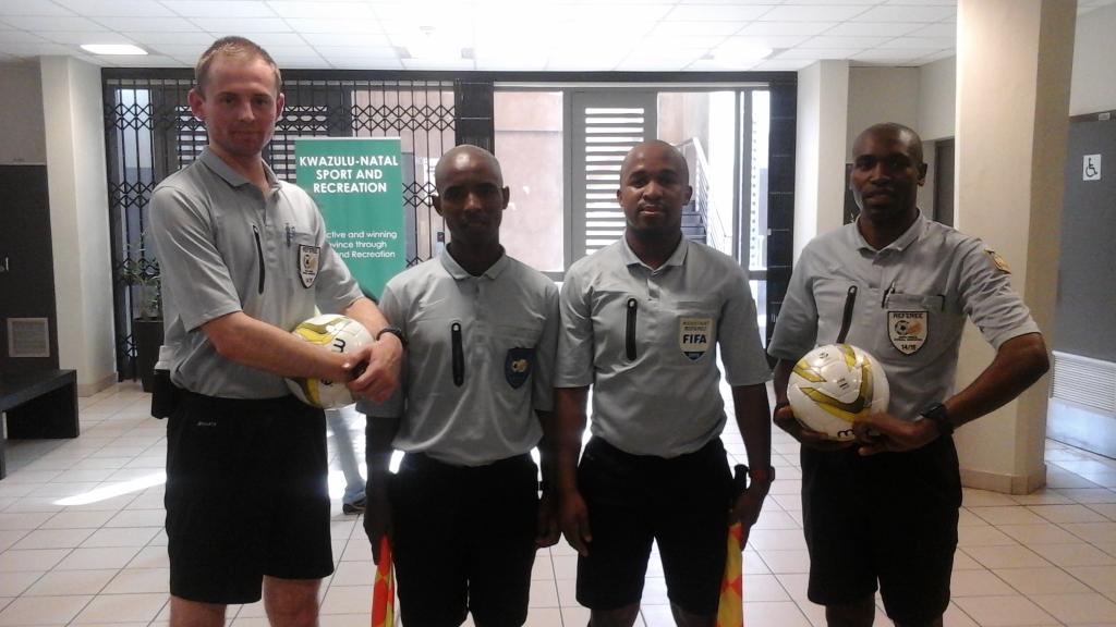 SAFA Refs ready to get going at the #DurbanU19. Strutting our Spintso Refwatch and 915Fairplay vanishing spray