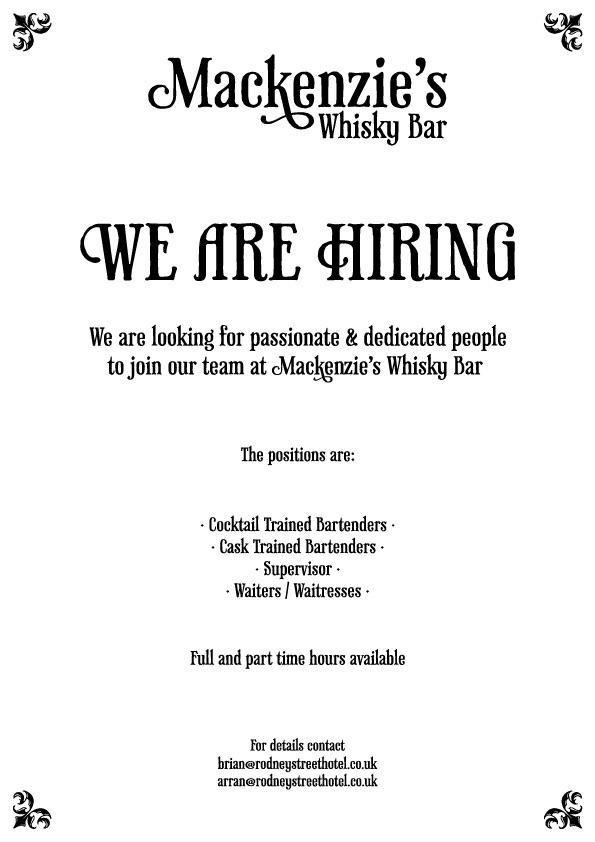 BrosInDrams's tweet image. Mackenzies Whiskey Bar in Liverpool are now Hiring
