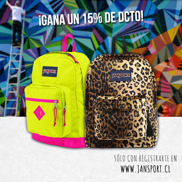 JanSportCL's tweet photo. Inscríbete en http://t.co/Gg35I9WjxD y obten un 15% de dscto. en tu compra online.
Aquí:  http://t.co/ng1f7WGgzn http://t.co/PY9IcyYVMM