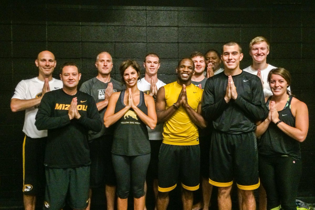 MizzouHoops's tweet photo. Final #Mizzou yoga class before the Tigers hit summer break. Shoutout to @Yellowdogyoga for showing the way! 

#MIZ http://t.co/F0I3zPcDme