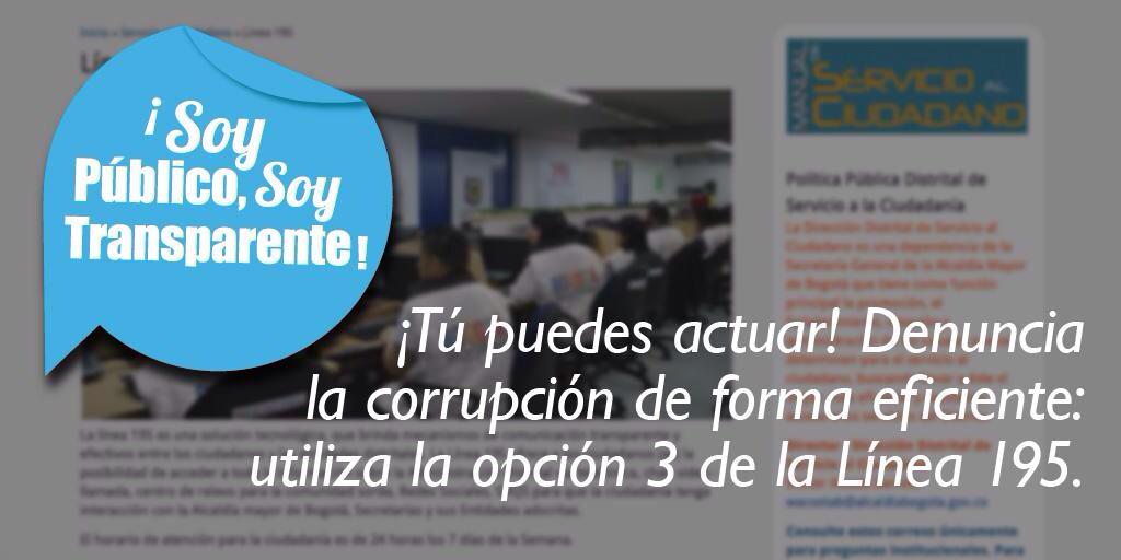 Bogota's tweet photo. #SoyTransparente es una nueva línea de denuncia a través de la línea anticorrupción. http://t.co/WheghlMIO5