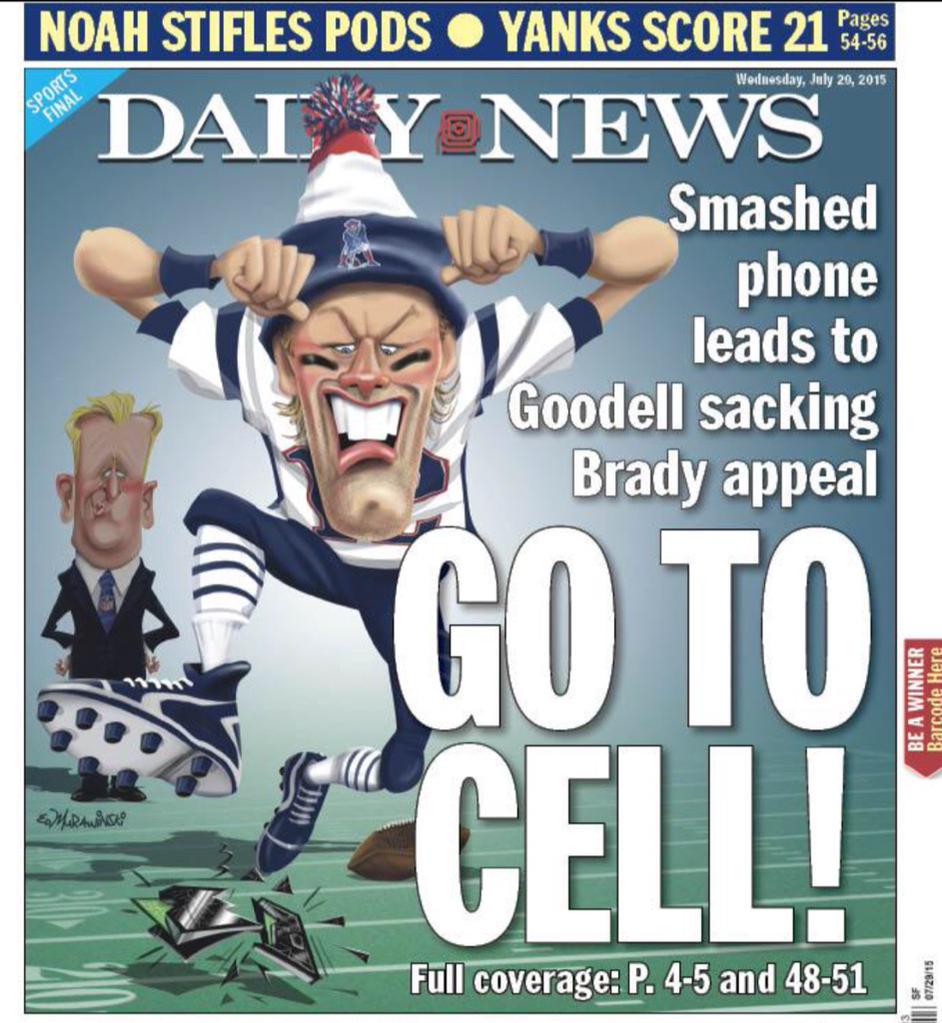 BleacherReport's tweet photo. Newspapers have a field day after Tom Brady’s suspension upheld by NFL http://t.co/rZe1ULFsjp http://t.co/AwZvUNaQoU