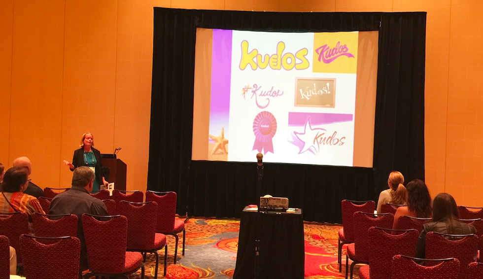 annarice50's tweet photo. Stacy Holliday from @davidsonccc talks about "The Power of the Kudo" @Starfish360 at HU #HU2015 http://t.co/Lfp2qOIzUX