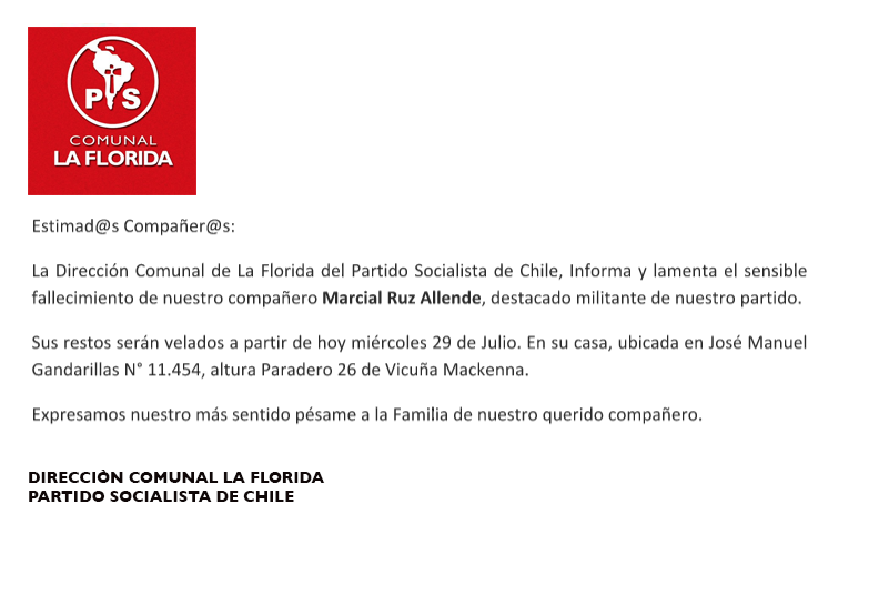 PSLaFlorida's tweet photo. Comunicamos el triste fallecimiento del compañero Marcial Ruiz Q.E.P.D. http://t.co/bv5CXojuVM
