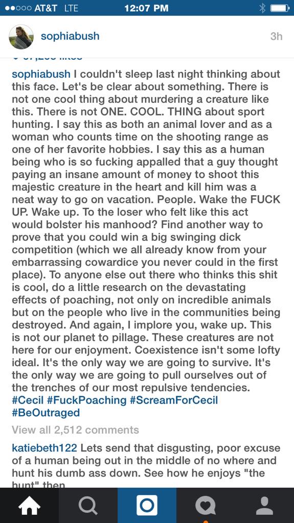 Mannyllorente's tweet image. Reasons to love @SophiaBush #beoutraged #CecilTheLion