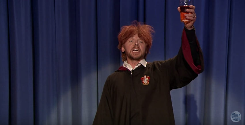 Watch Simon Pegg\s drunk Ron Weasley wish his BFF Harry Potter a happy early birthday.  