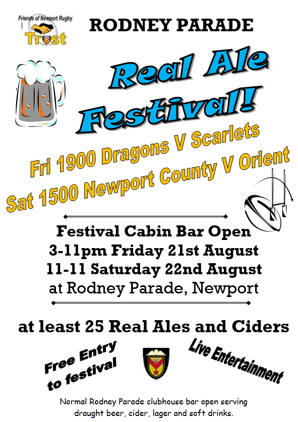 Newport RFC 1️⃣5️⃣0️⃣ (@newportrfc) on Twitter photo .<a href="/FoNRTrust/">Friends of Newport Rugby</a> Beer Festival will be held on Fri 21 & Sat 22nd August before and after the Dragons & County games! .<a href="/FoNRTrust/">Friends of Newport Rugby</a> Beer Festival will be held on Fri 21 & Sat 22nd August before and after the Dragons & County games!