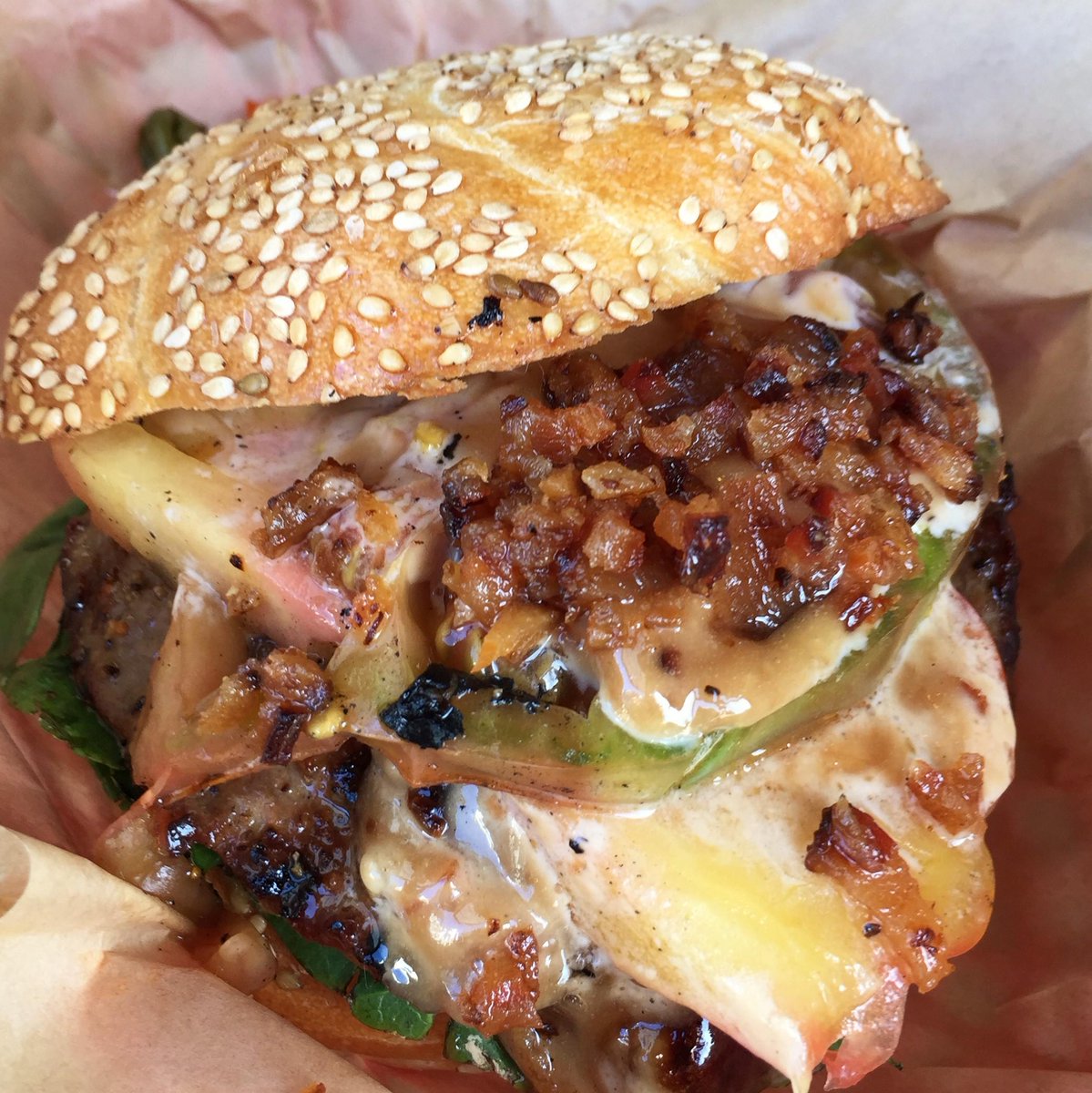 victoryburger's tweet photo. BOTW: Heirloom BLT Burger w. @full_belly_farm tomatoes, bacon-tayberry mayo, bacon bits, @FiveDotRanch #burger http://t.co/Mrk5Iralk1