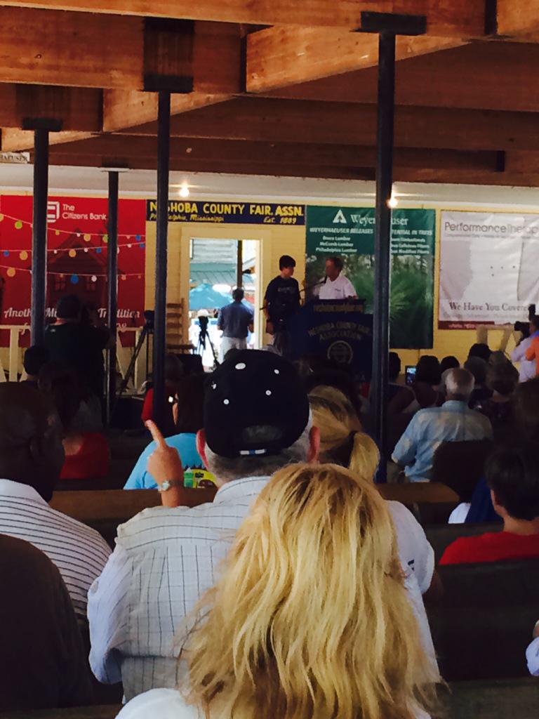 Austin_Barbour's tweet photo. @MikeChaney2015 with his grandson Mason on the stage at the Neshoba County Fair. http://t.co/IIBEmmwL95