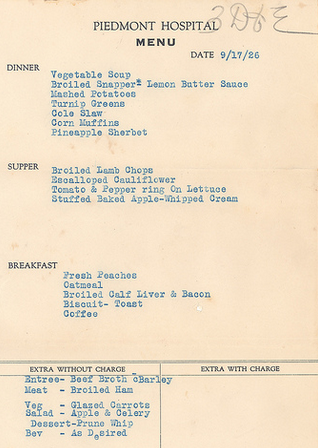 PiedmontHealth's tweet photo. Hungry? Take a look at the Piedmont Hospital dining menu from 1926! #ThrowbackThursday #TBT http://t.co/E3XzFL3qJ8 http://t.co/35dyjAqrLZ