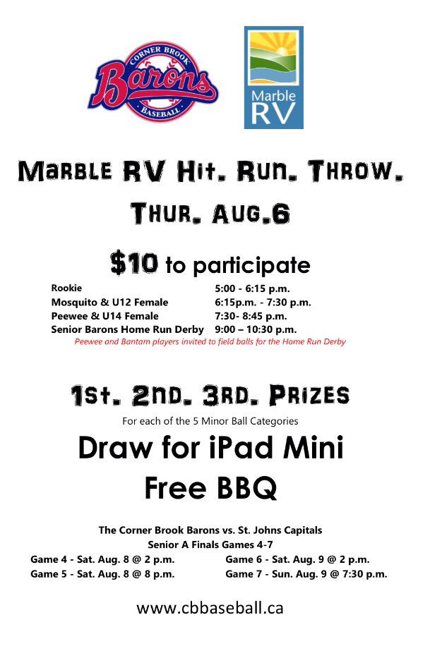 DirtyMonarch's tweet photo. Marble RV HitRunThrow &amp; Senior Barons HR Derby Aug 6th Jubilee Field @CbbaCB http://t.co/FbggMq4In5