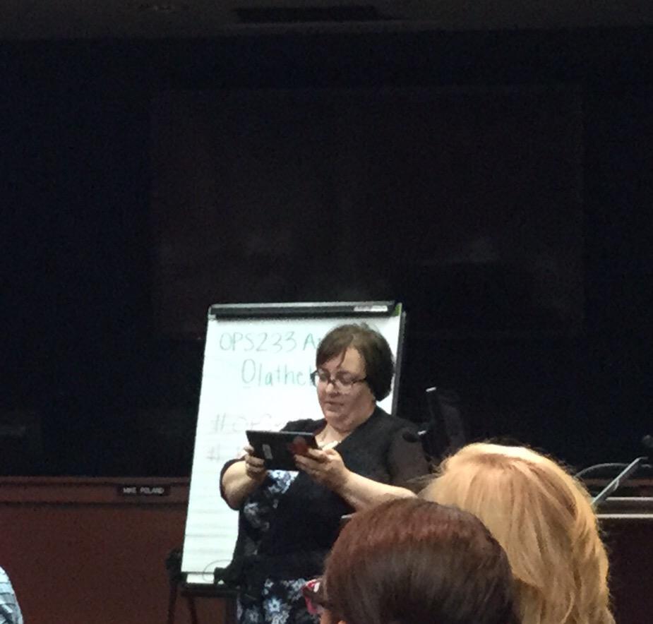 NDrakeID's tweet image. .@GingerLewman compares the infamous # and @ for @olatheschools educators -- Snail meets Dewey Decimal! #OPSEdTech