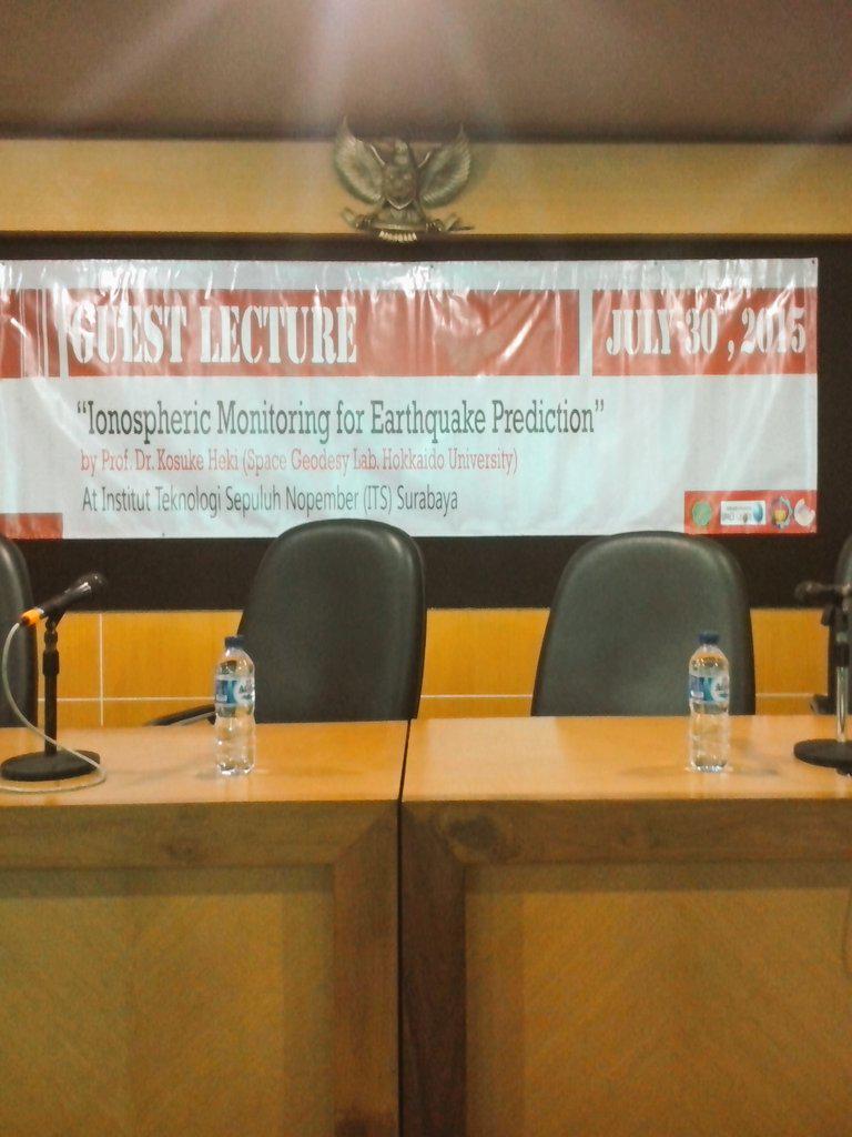 Guest Lecture: ionospheric monitoring for earthquake prediction by. Prof Heki( space-geodesy lab, Hokaido Univ.)